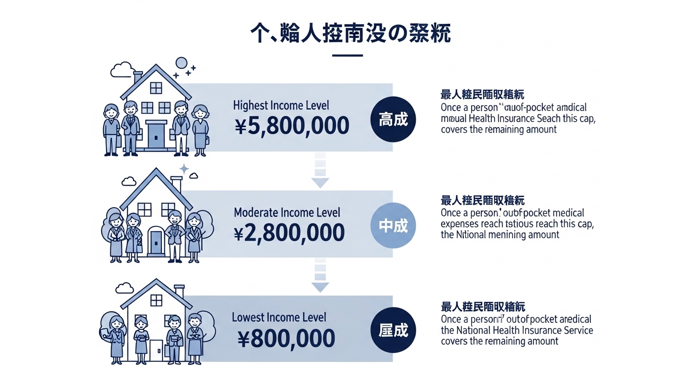 소득 수준별 본인부담상한액을 시각적으로 보여주는 인포그래픽, 환급금 수령 자격 이해를 돕는 이미지.