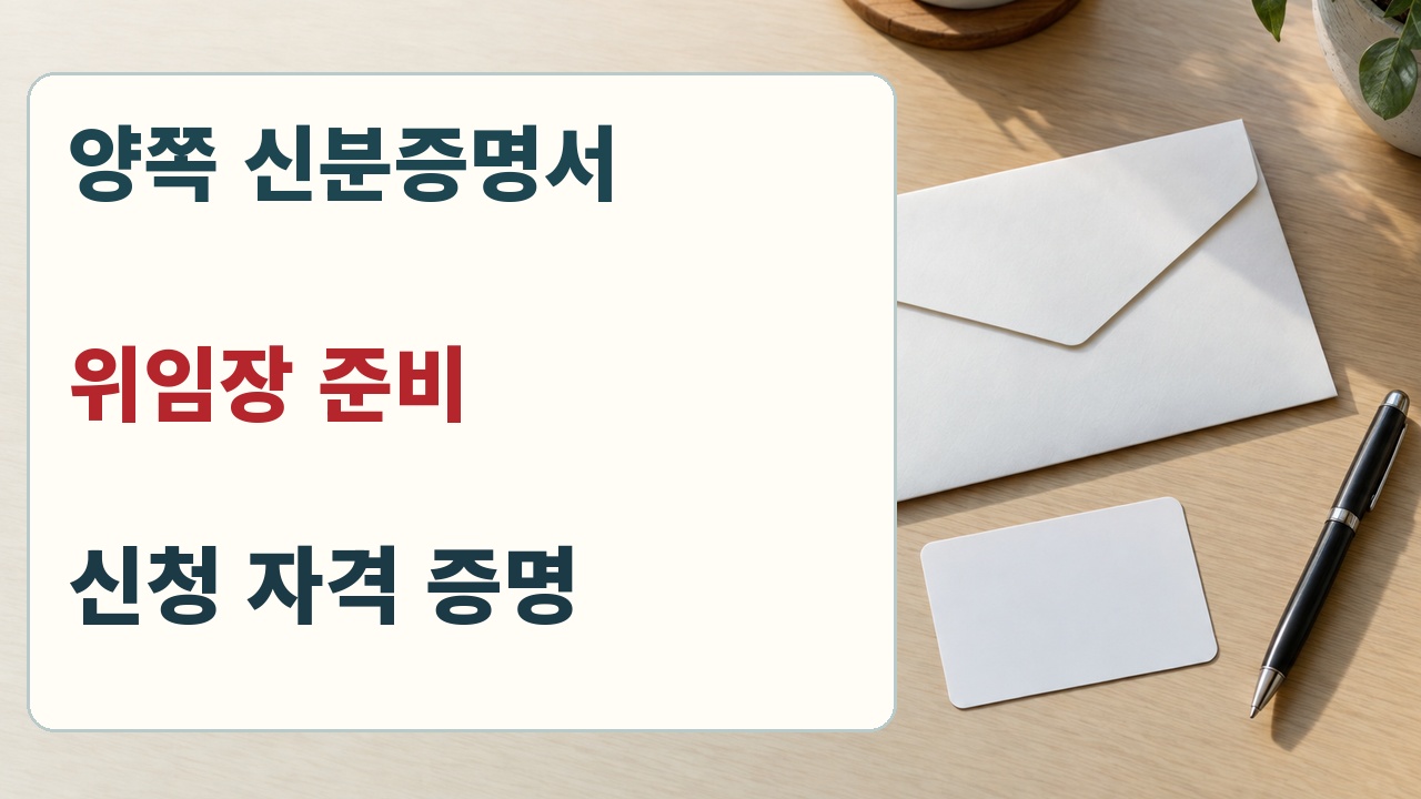 전입세대확인서 대리 신청 시 양쪽 신분증명서 위임장 자격증명을 확인하는 준비 카드
