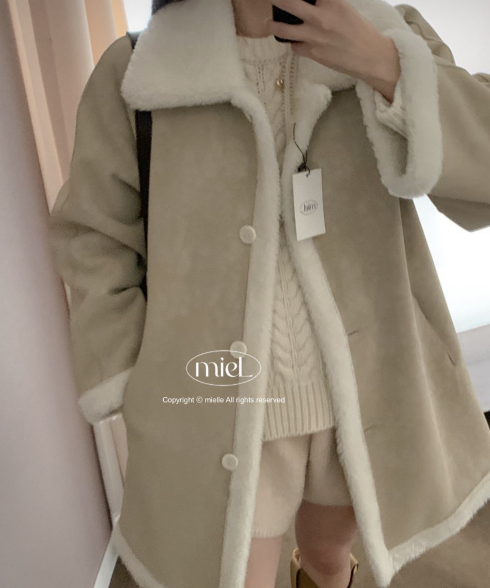 miel 미엘 블랑 무스탕 리버시블 양털 롱 코트 자켓