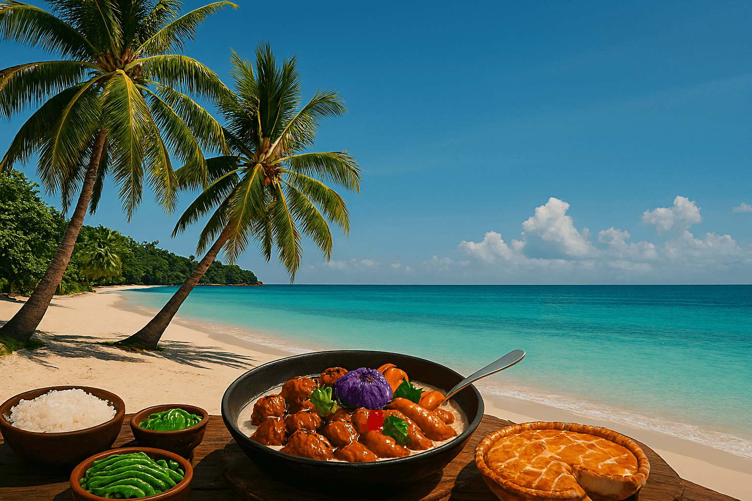 바로 옆에 위치한 레스토랑에서 갓 잡은 신선한 해산물 요리를 즐기는 사람들의 모습. 맛있는 여행을 암시한다.