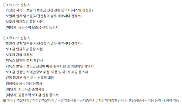 보일러 보조금 신청서류