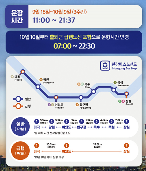 서울 한강버스│첫 운항 일정·노선·시간표 완벽 정리