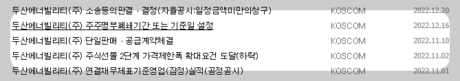 두산에너빌리티 공시 목록