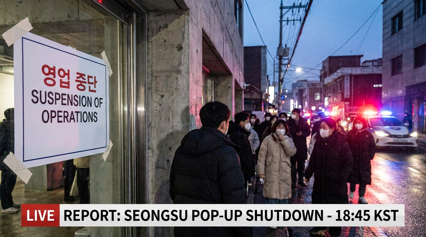 안전사고 우려로 조기 종료된 성수동 포켓몬 팝업스토어 현장 공고문