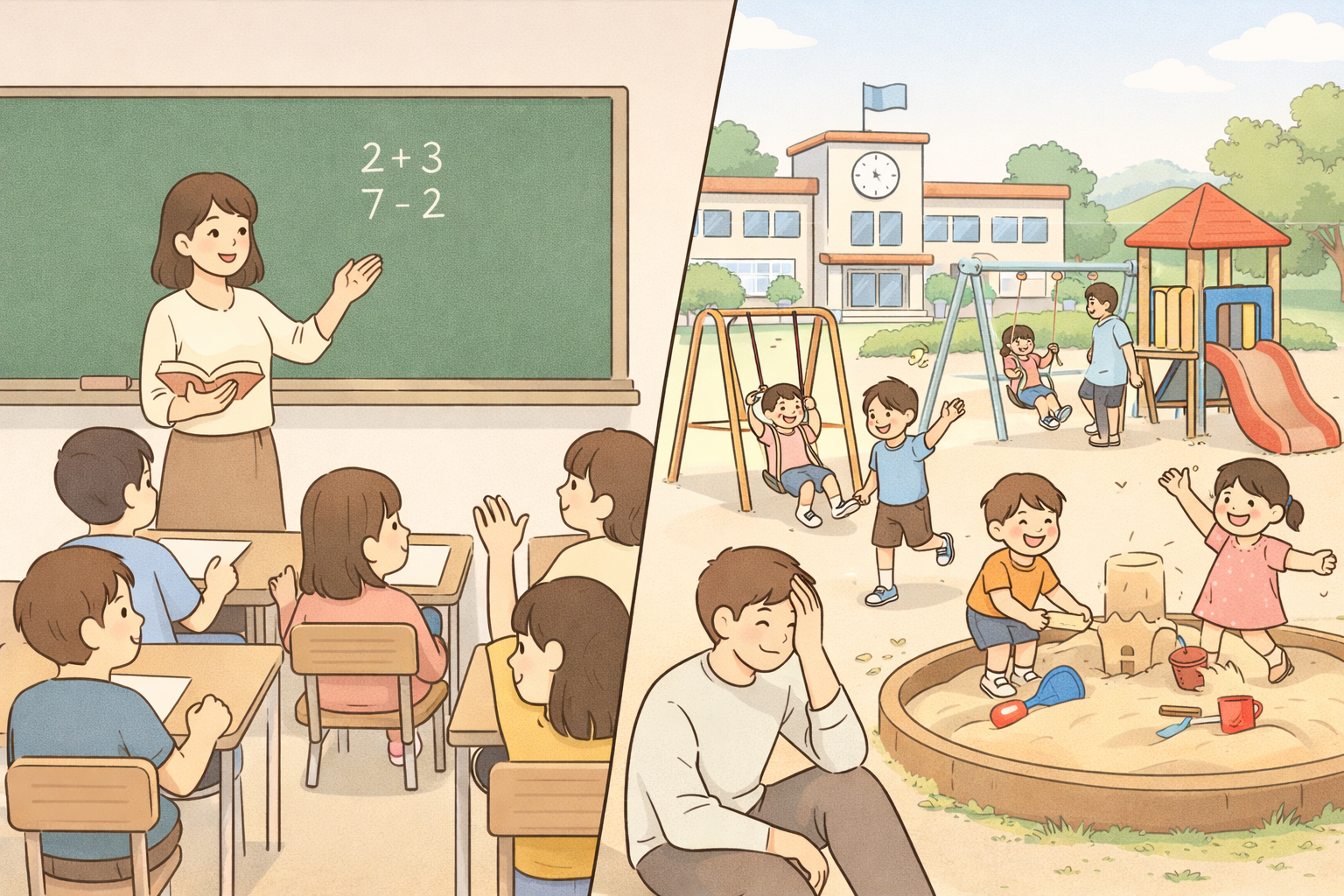 초등학생들과 아이들을 그린 이미지 일러스트