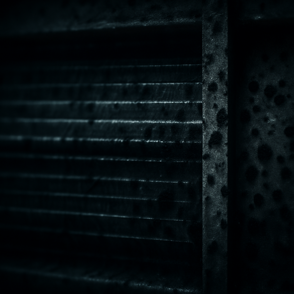 먼지와 곰팡이로 더러워진 에어컨 필터의 모습