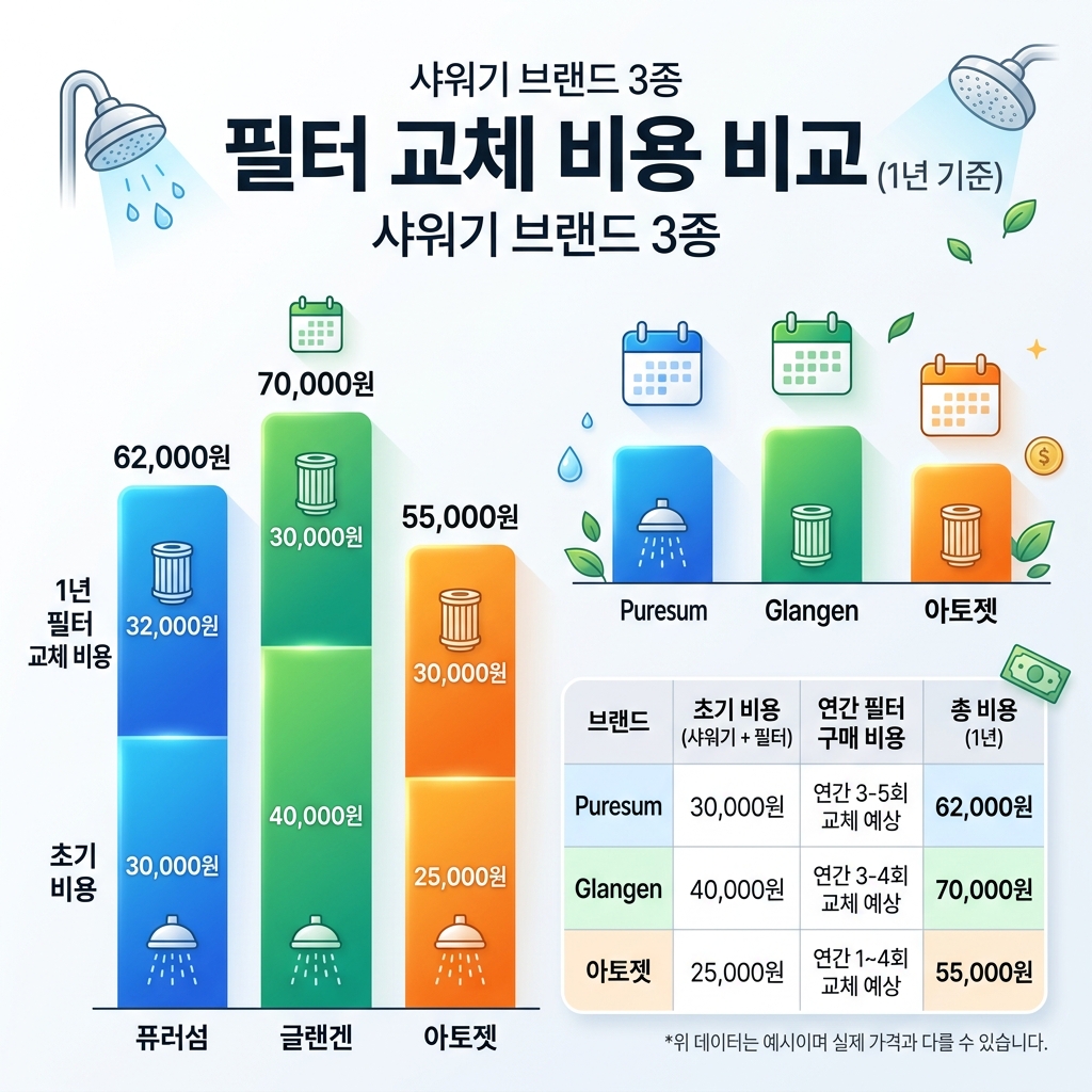 필터샤워기 고르는법 필터 교체비 총비용 계산