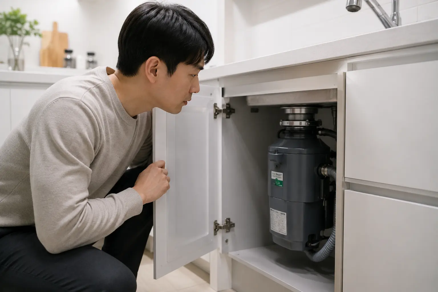 음식물처리기가 작동하지만 분쇄되지 않는 모습