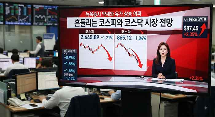 모니터에 뉴스 진행하는 표현.