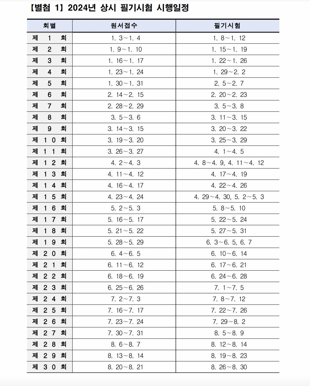 2024 필기 시험일정