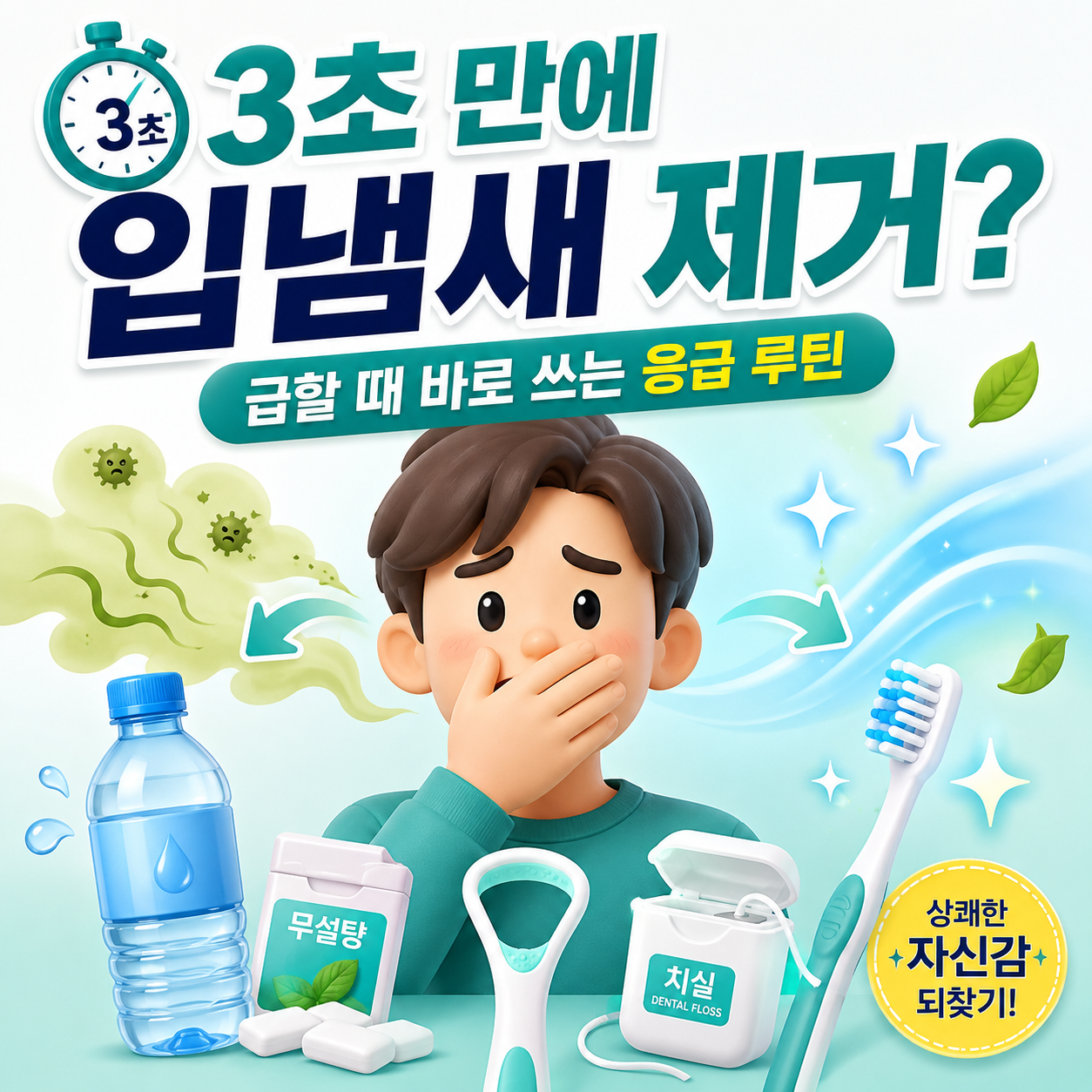 입냄새 제거 방법과 구강 관리 도구를 표현한 블로그 대표 이미지