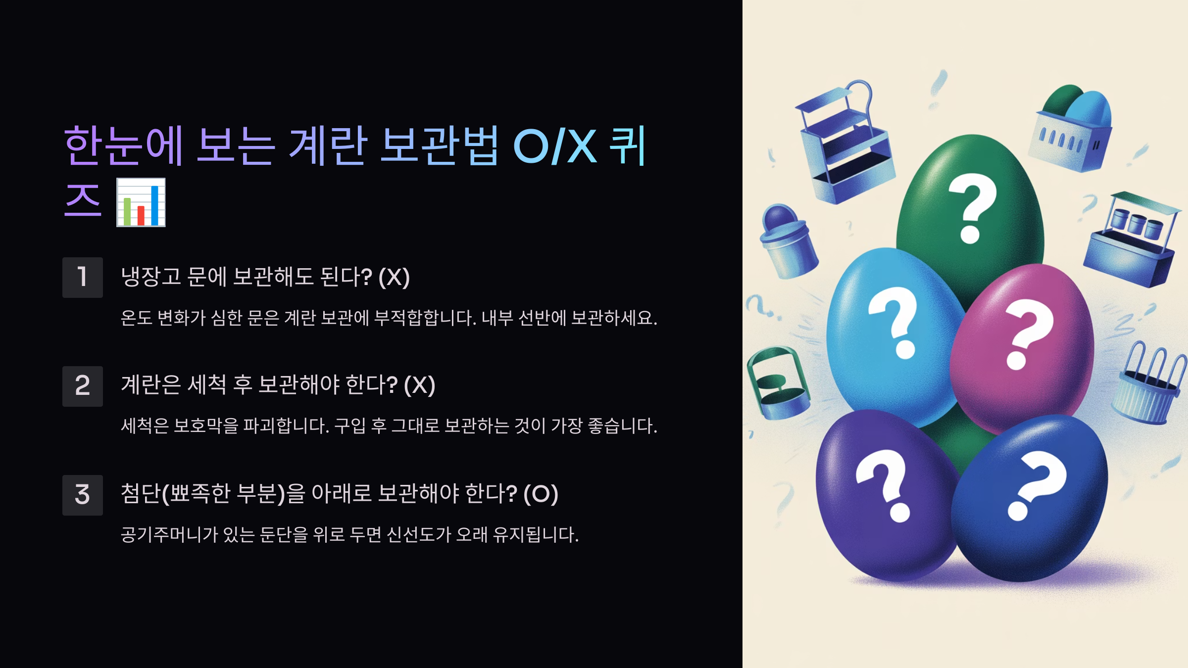 한눈에 보는 계란 보관법 O/X 퀴즈 📊