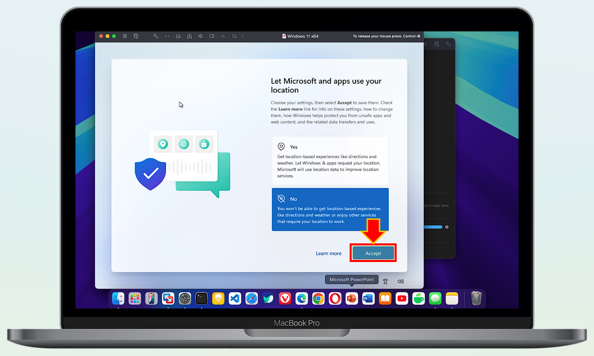 "Accept" 버튼을 선택하세요.