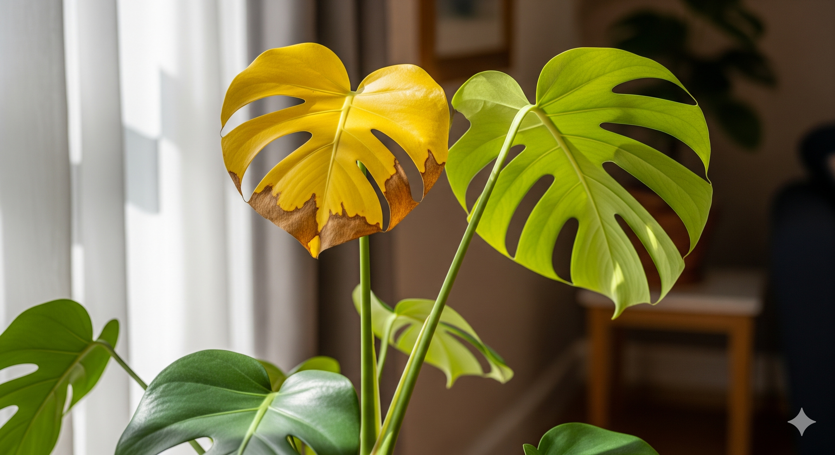 몬스테라-잎-빛부족-직사광선-노랗게-변색-실내-간접광-식물-인테리어