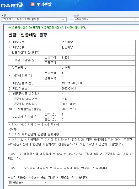 롯데렌탈(089860) 2025년 배당