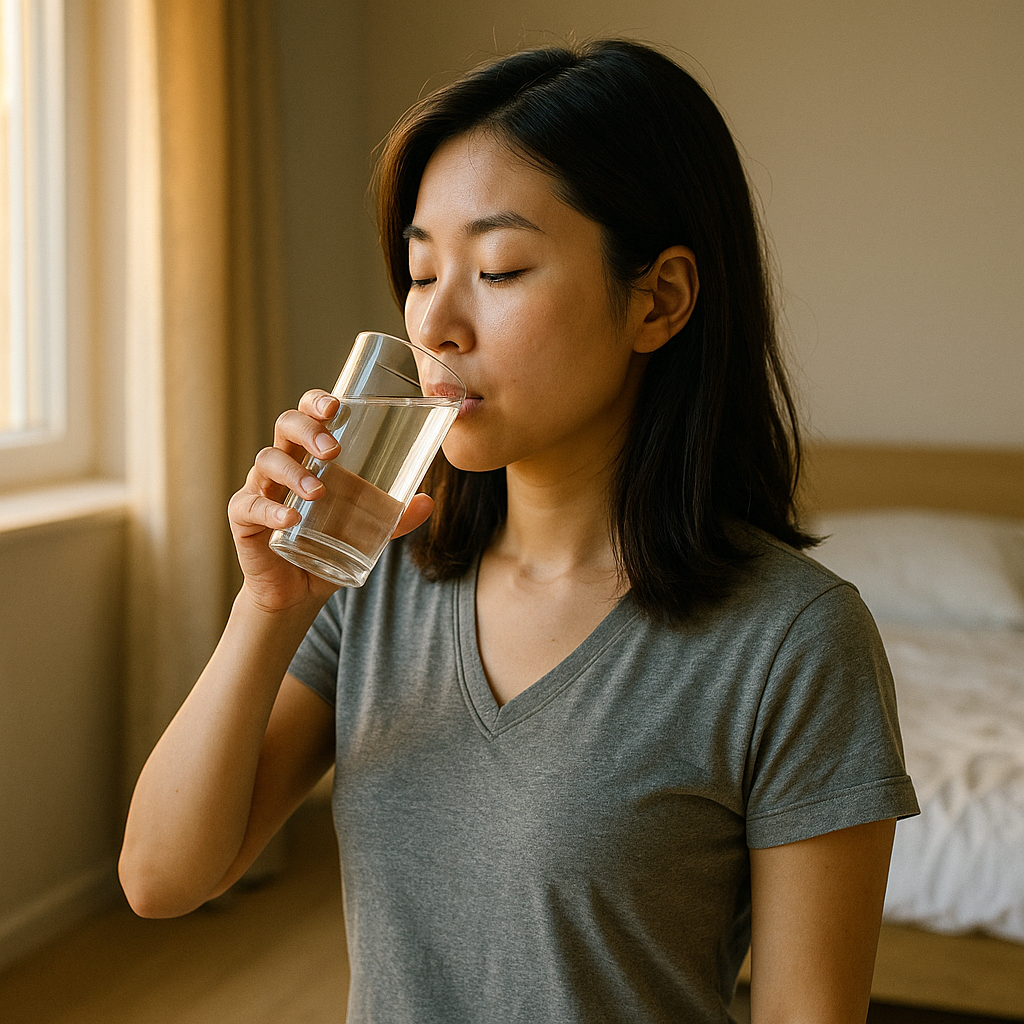 공복에 물을 마시는 여성의 건강 루틴