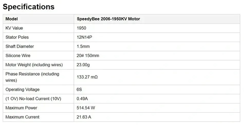 3.5인치 FPV 드론 모터사양