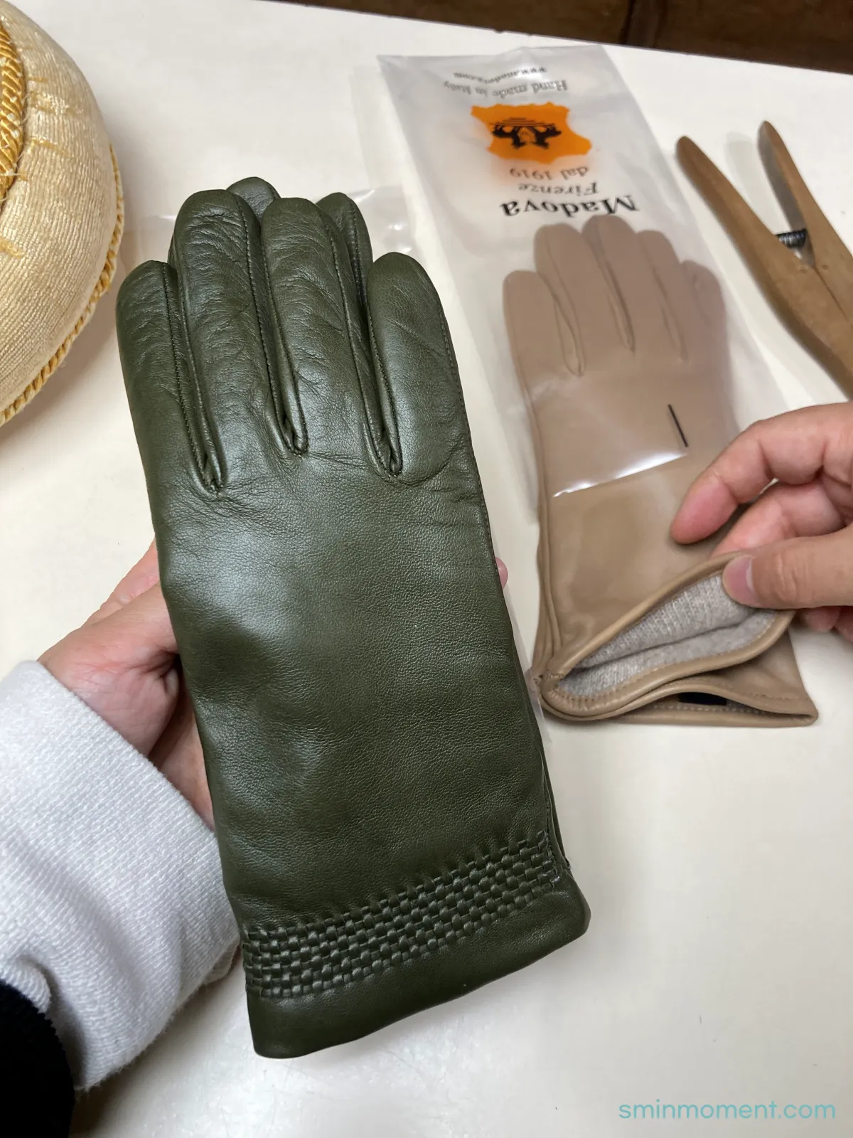 이탈리아-피렌체-마도바-가죽장갑-카키색-베이지색