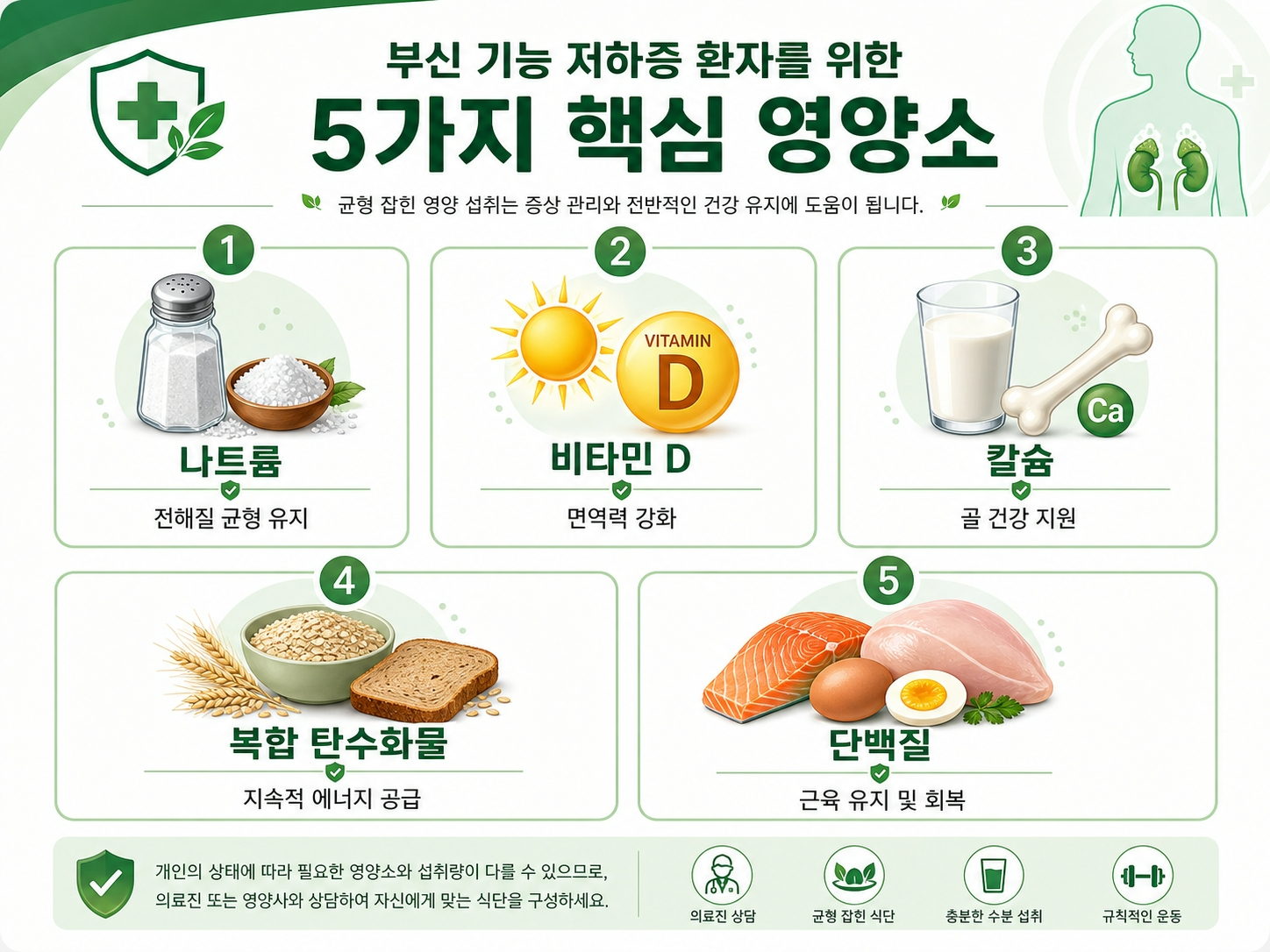 부신저하증 영양소 나트륨 비타민D 칼슘 혈당 관리