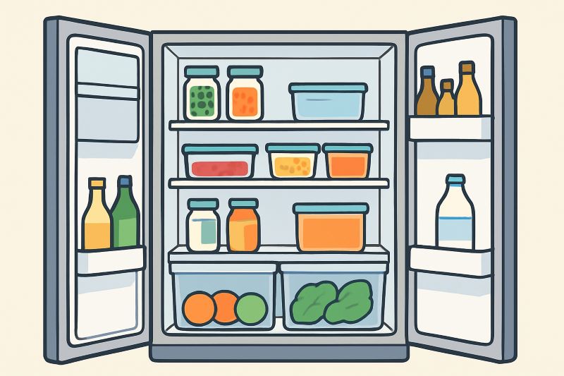 "정리정돈된 냉장고 일러스트"