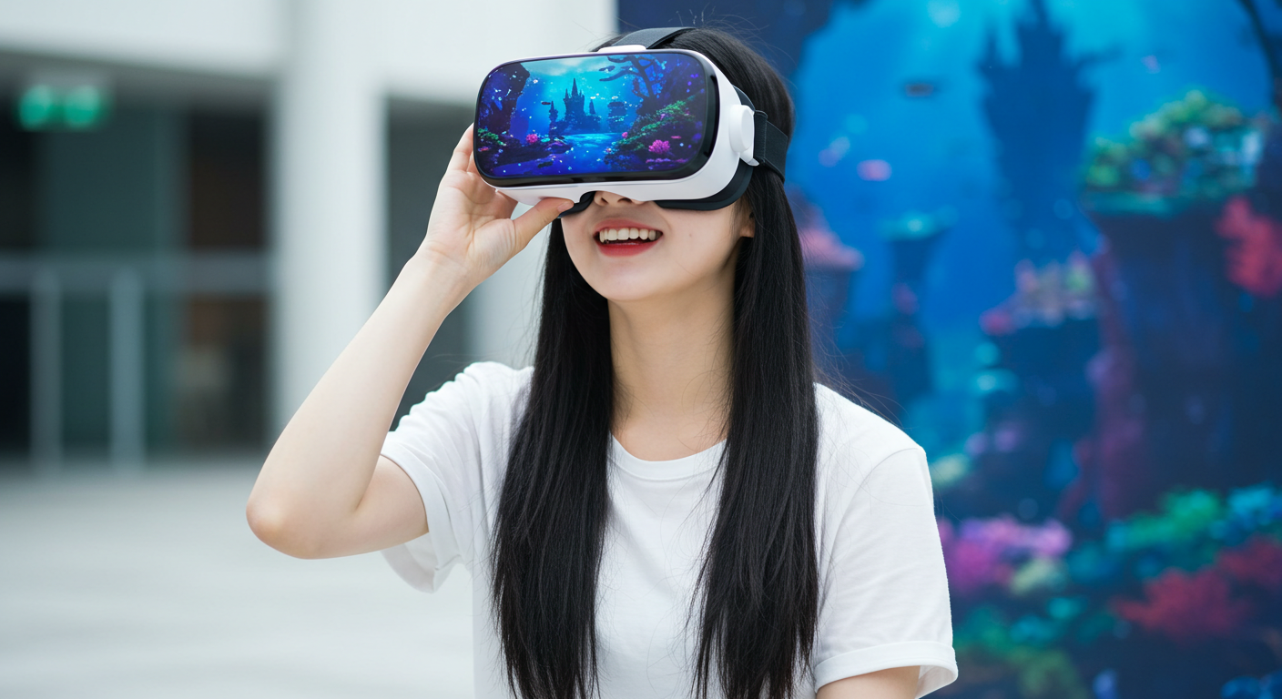 VR을 구경하는 여성