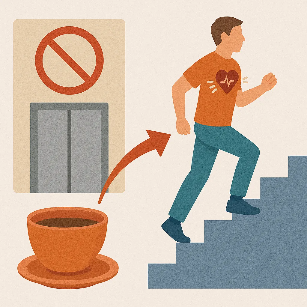 엘리베이터를-피하고-계단을-오르는-습관이-심장-건강과-체력-향상에-도움을-주는-모습을-표현한-건강-생활-일러스트