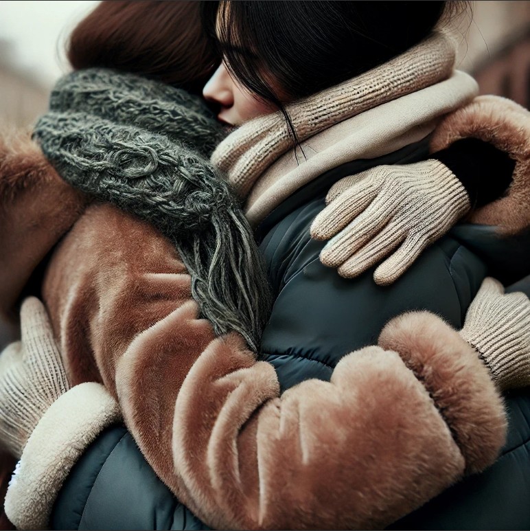 피해자를 위로하기 위해 안아주는 사람