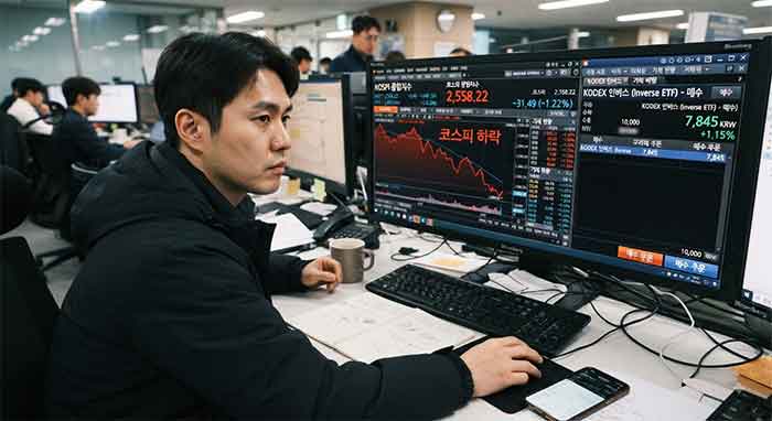 코스피 하락에 베팅하는 개인 투자자의 모습.