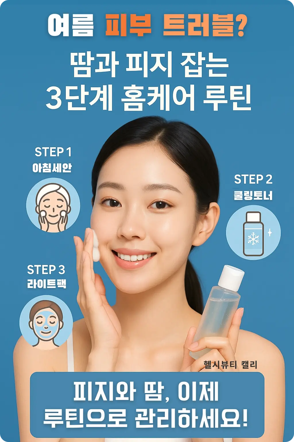 여름철 클렌징을 하는 밝은 피부의 20대 여성