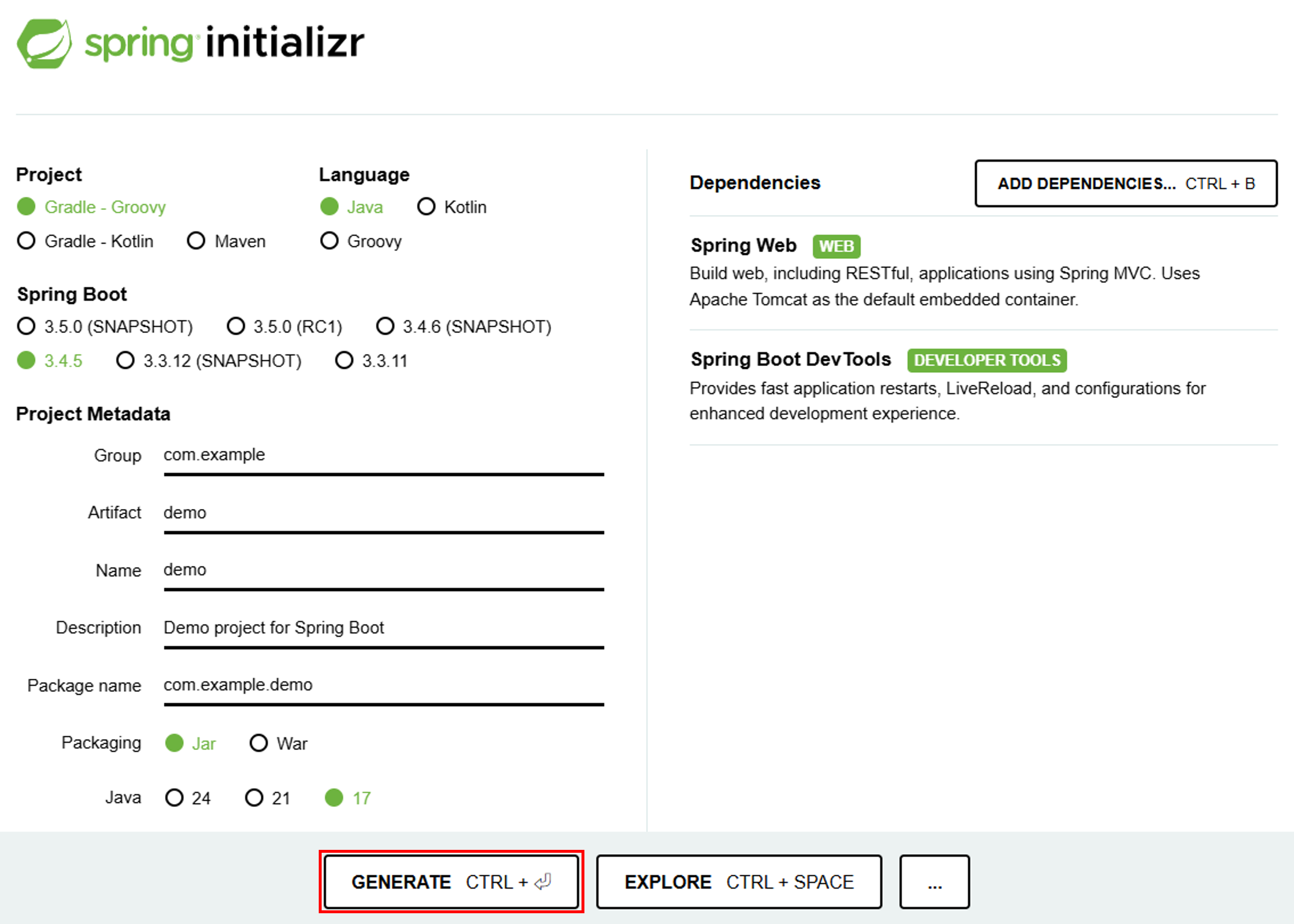 Spring initializr
