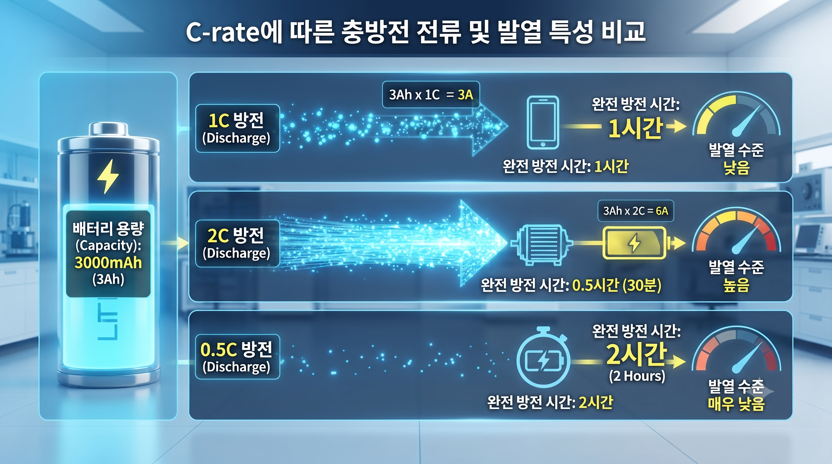 충방전 전류와 발열의 특성 비교 이미지