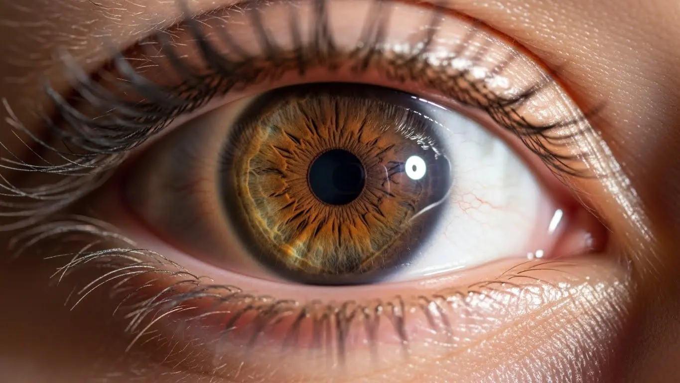 넓은 동공과 좁은 동공을 비교하여 핀홀 효과로 선명도가 달라지는 원리를 설명하는 시각 자료