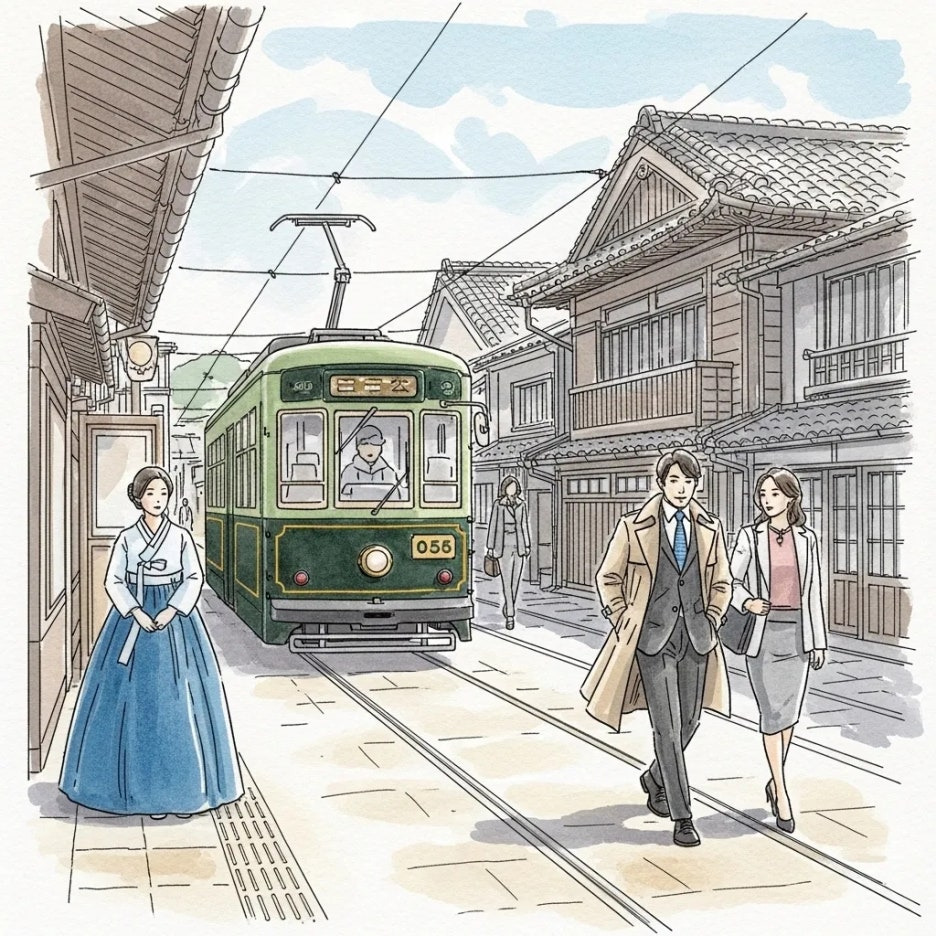 마쓰야마의 정취가 느껴지는 전차와 거리