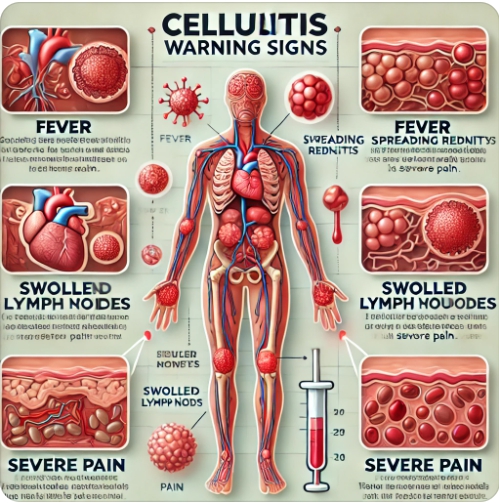경고 신호 인포그래픽 (열&amp;#44; 림프절&amp;#44; 통증 등)