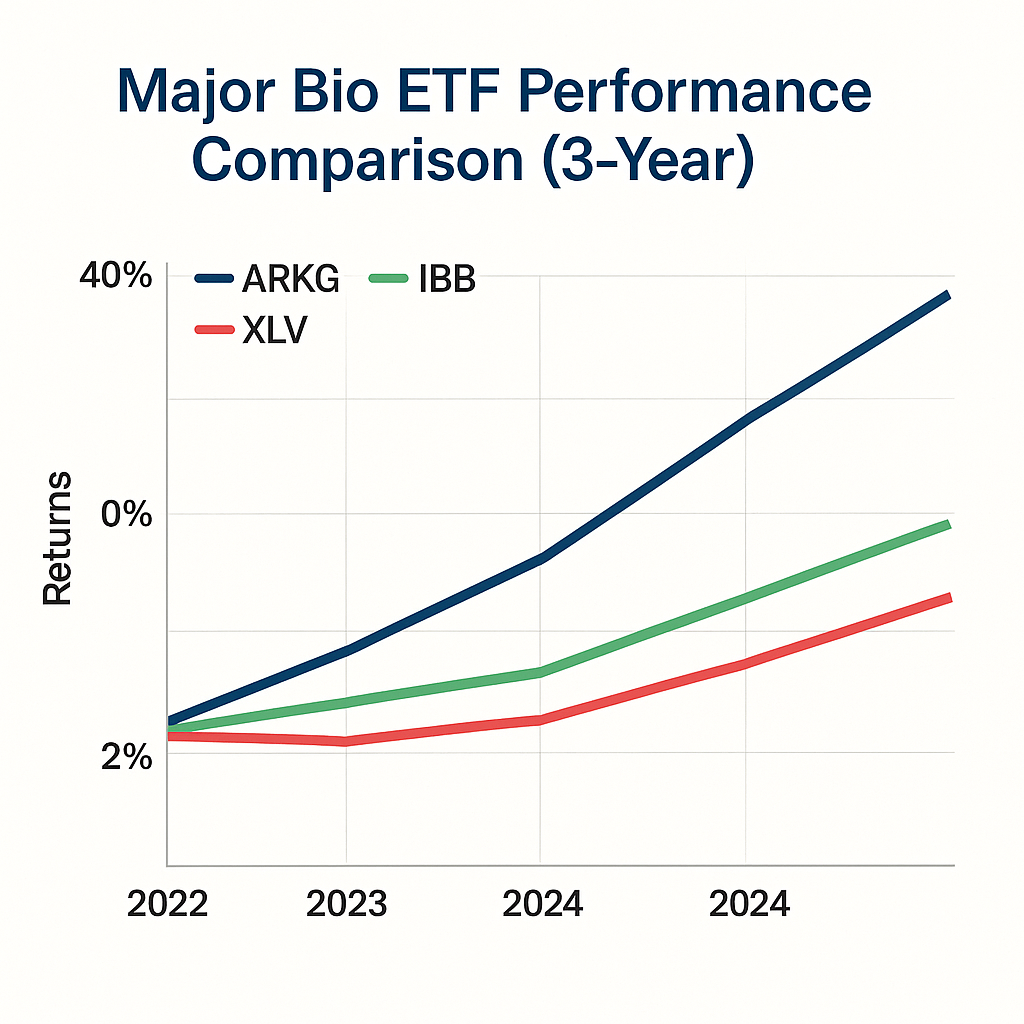 주요 바이오 ETF 3년간 수익률 및 변동성 비교 차트