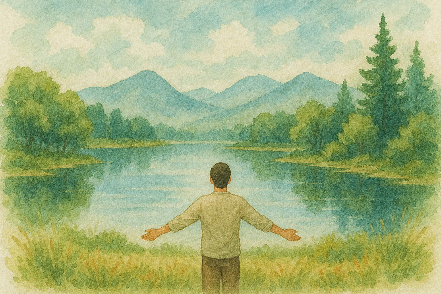 평화로운 호수와 산 풍경