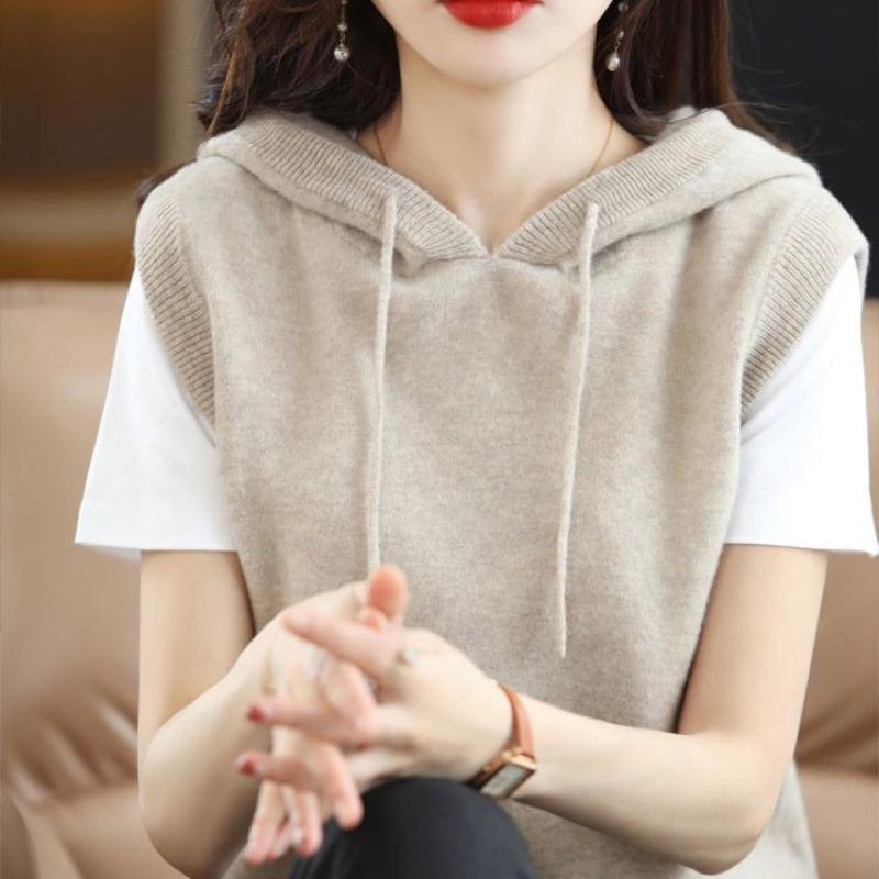제이제이헤라 여성용 니트 후드 조끼 v007