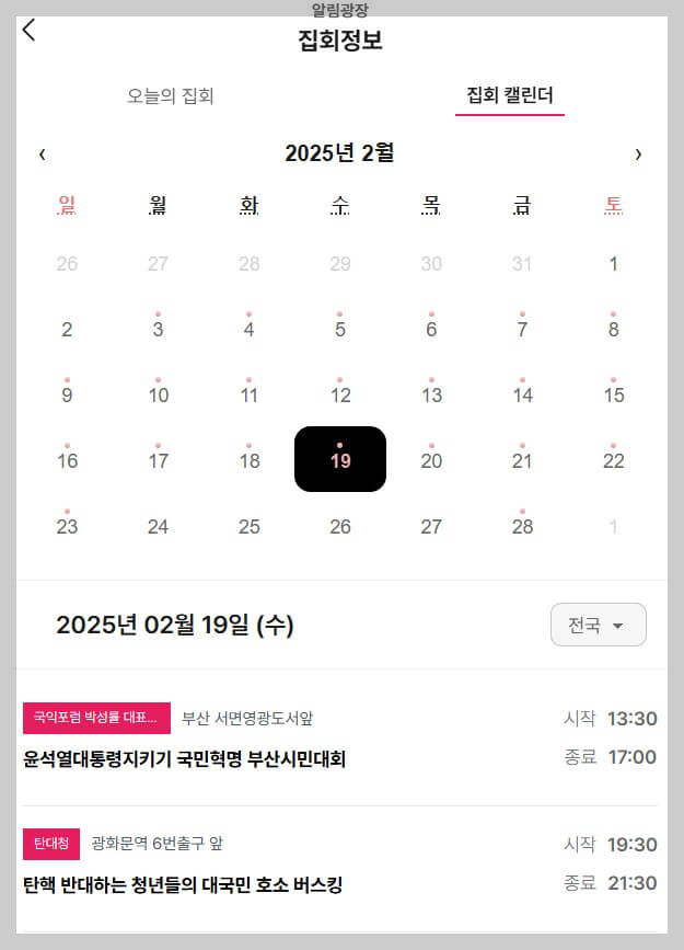 대통령 탄핵 반대 집회 일정