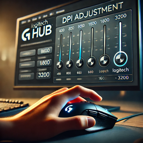 로지텍 G HUB에서 DPI 값을 세밀하게 조절하는 모습