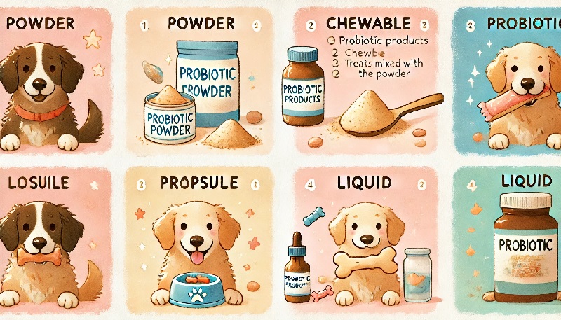 다양한 형태의 강아지용 프로바이오틱스 제품