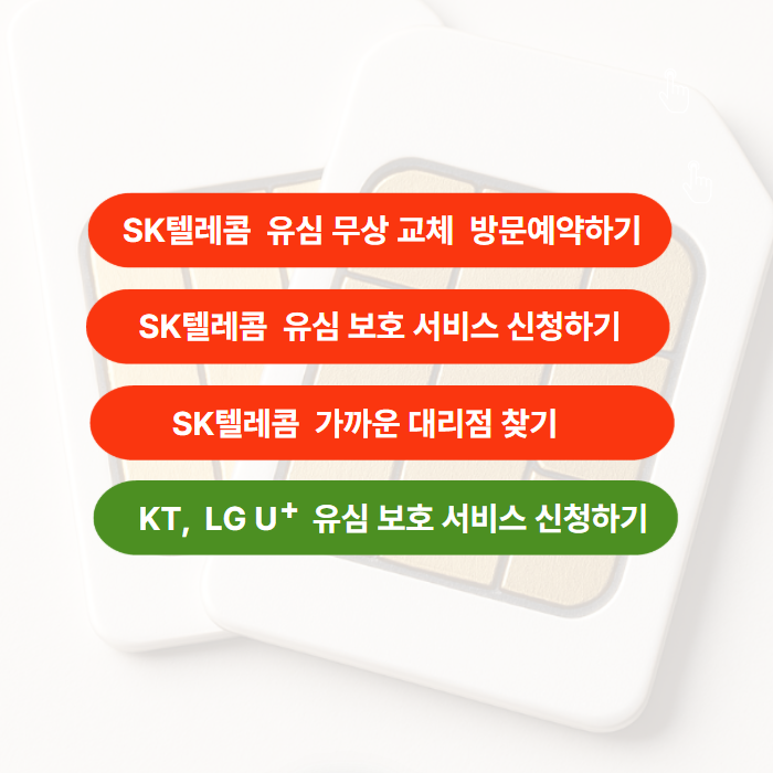 SK텔레콤(SKT) 유심 교체 방문예약하기, 가까운 대리점(매장) 찾기, KT, LG U+ 유심보호서비스 신청하기