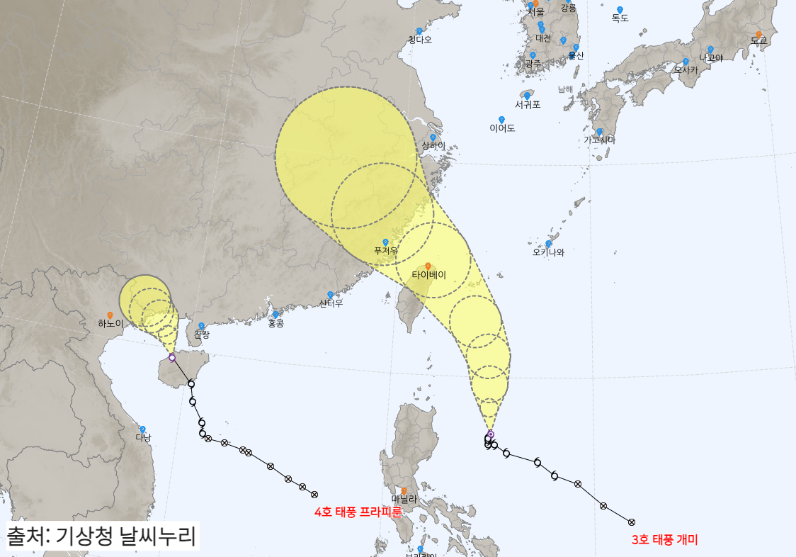 태풍 개미 중국 북상 경로
