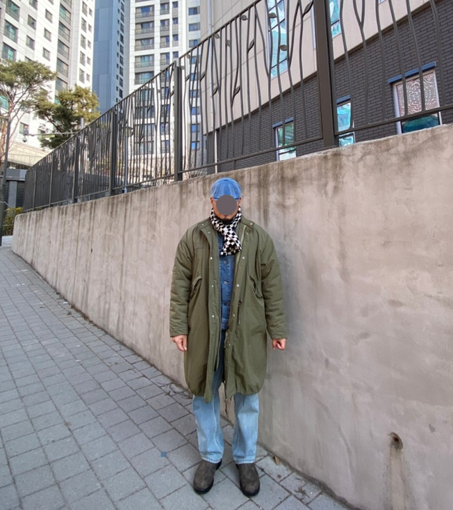 데일리룩('26.2.1.)유니버셜케미스트리 베레모 헌팅캡, 더매드니스 체커보드 머플러, 인더스트 개파카 M65 야상, 칼하트 빈티지 청재킷, 무신사스탠다드 팬츠, 블런드스톤 585