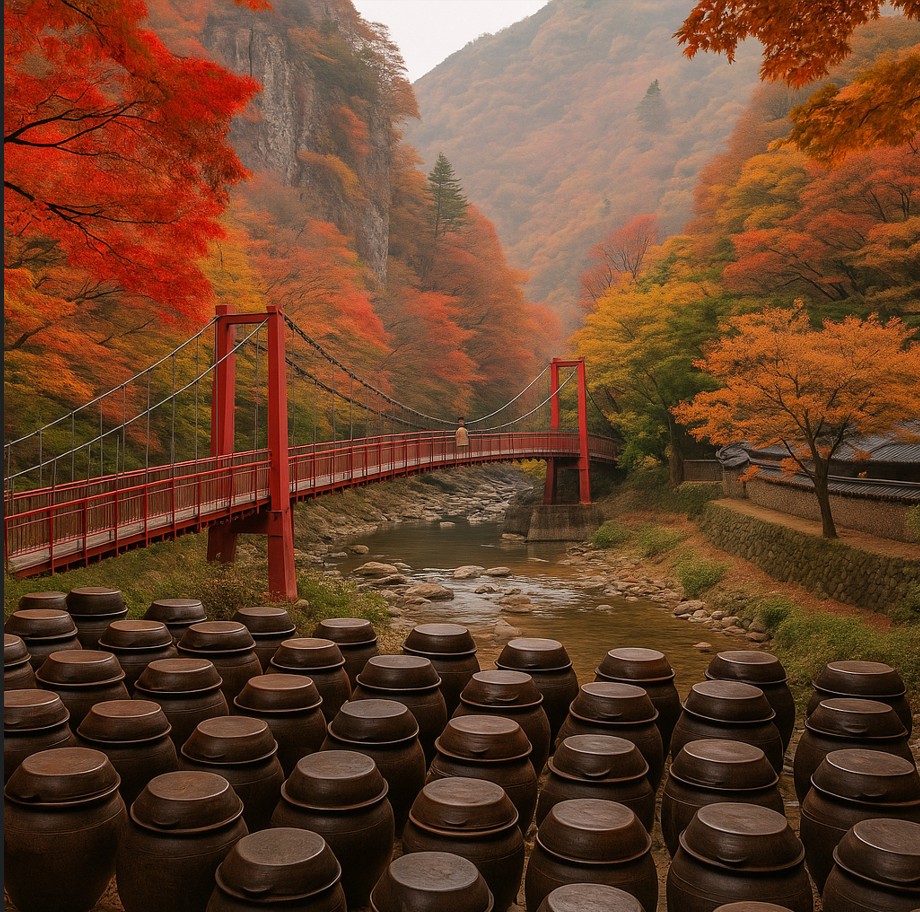 단풍길 다리 위 중년사진