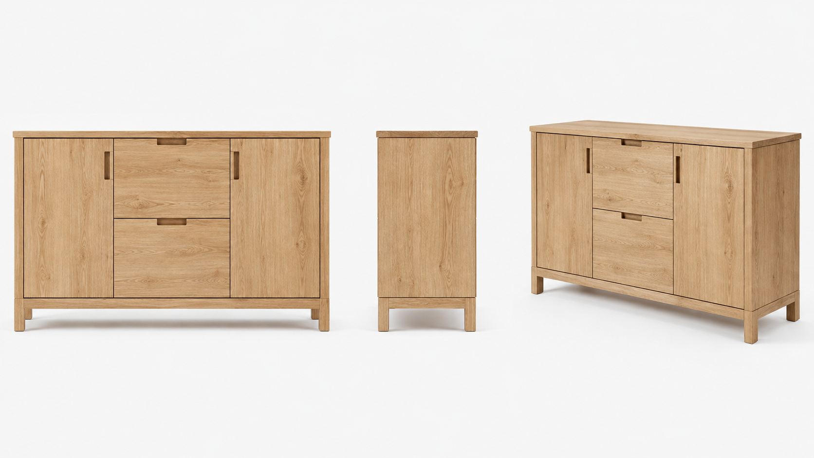 Front, side, and angled product images of the same furniture