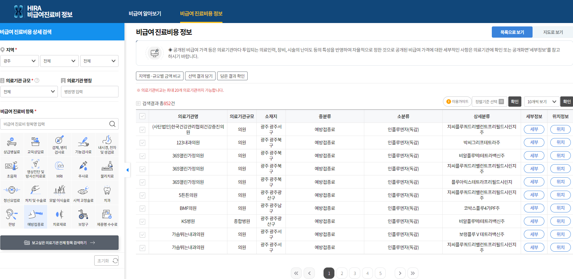 광주시 독감예방접종가격 저렴한 곳