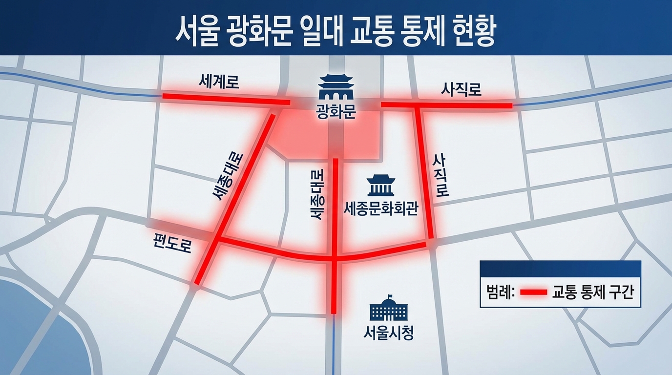 BTS 광화문 공연 당일 세종대로 일대 교통통제 구역 안내 지도