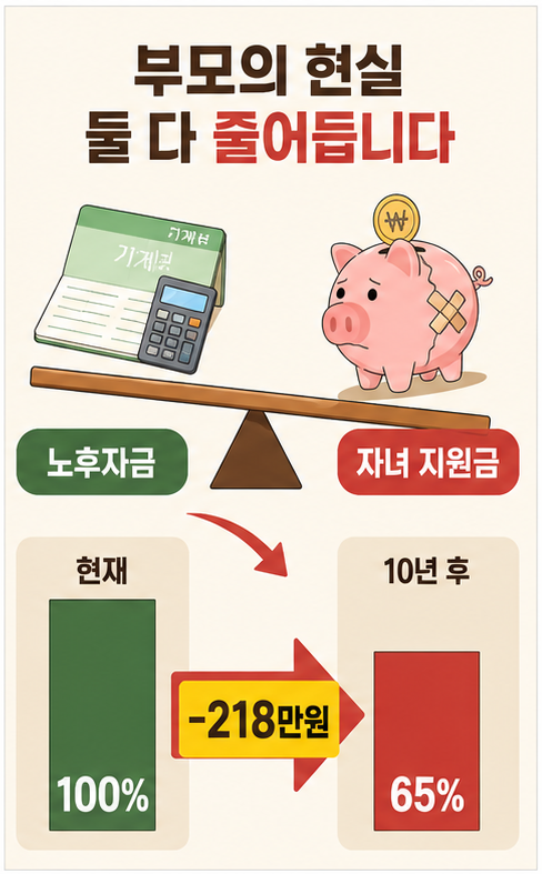 자녀 교육비 부담과 부모 노후자금 충돌 인포그래픽