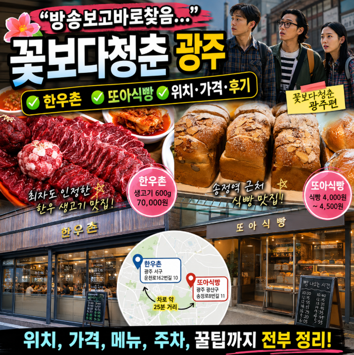 꽃보다청춘 광주 한우촌 또아식빵 위치 가격 후기 정보 전부알려드림1