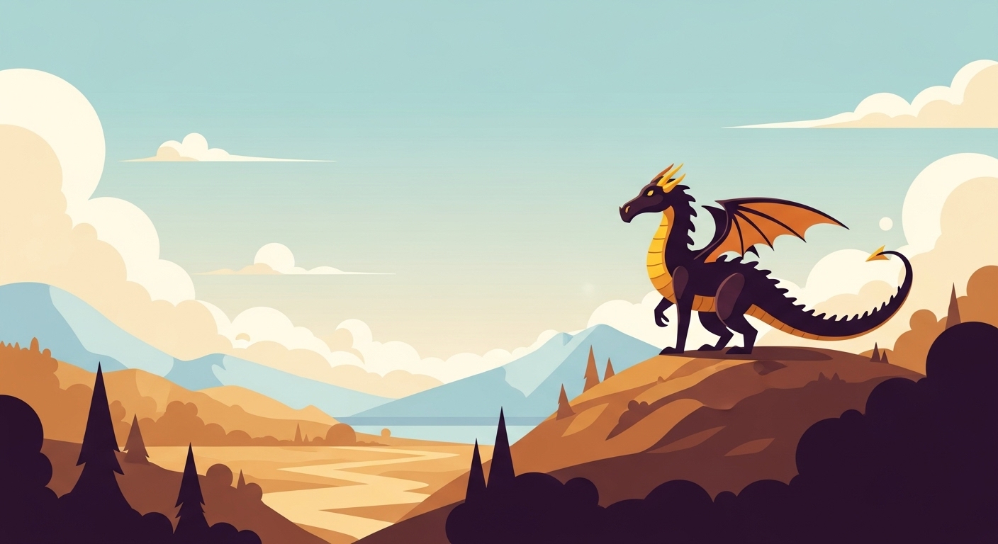 넓은 대지를 바라보며 장기적인 비전을 그리는 용띠 캐릭터 일러스트